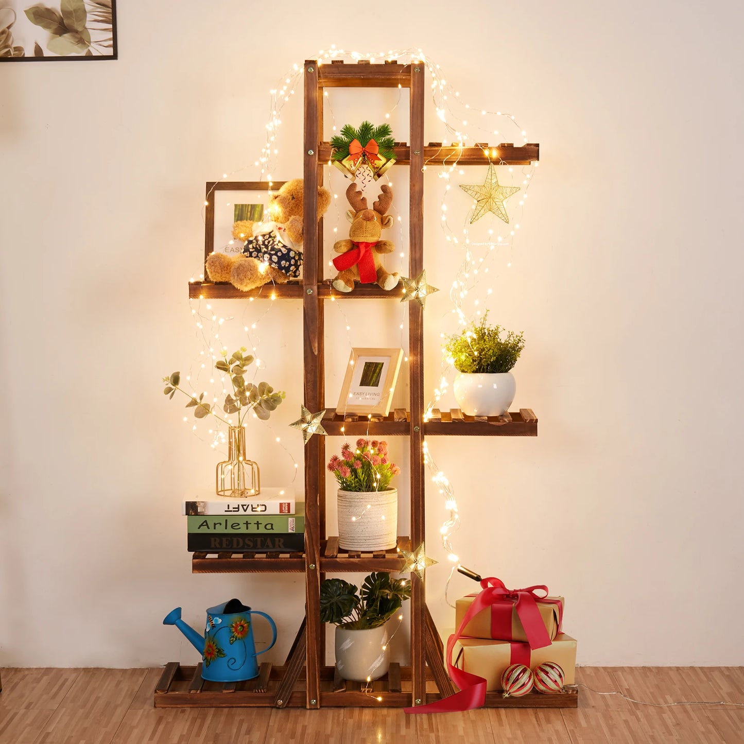Bring Nature Up 6-Tier Carbonized Wood Plant Stand