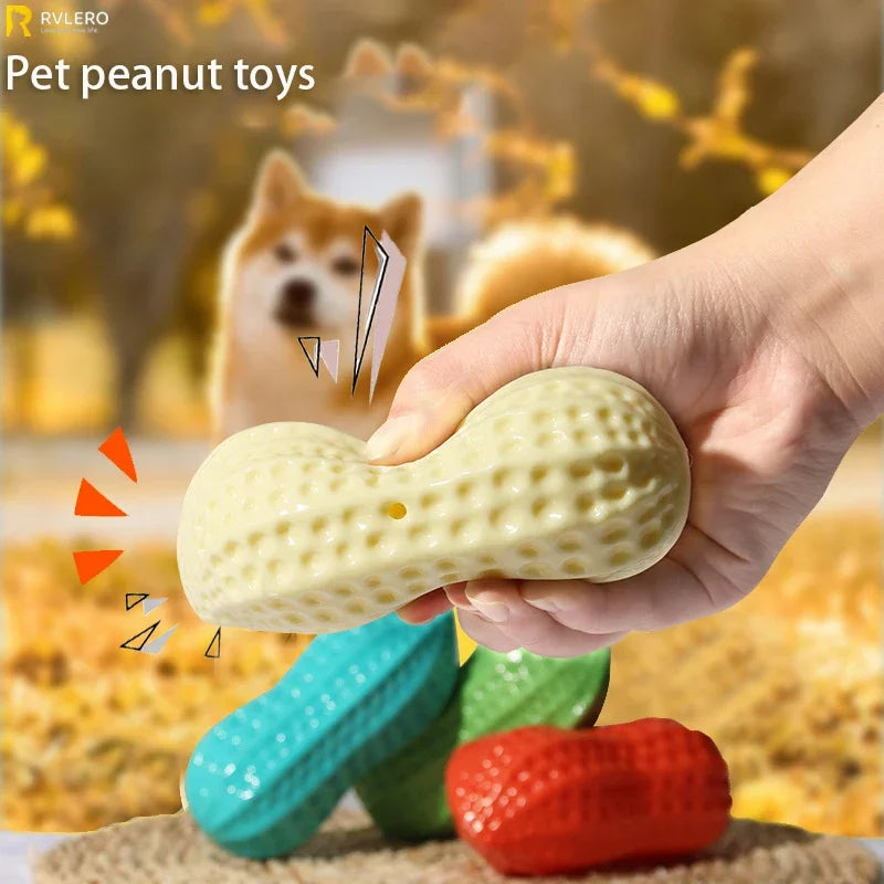 Peanut Shaped Dog Chew Toy Squeaky Interactive Rubber Pet Toy