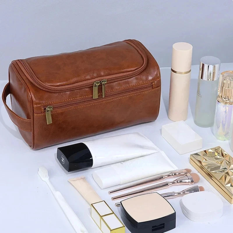 Leather Toiletry Bag Dopp Kit Hanging Travel Organizer For Men And Women