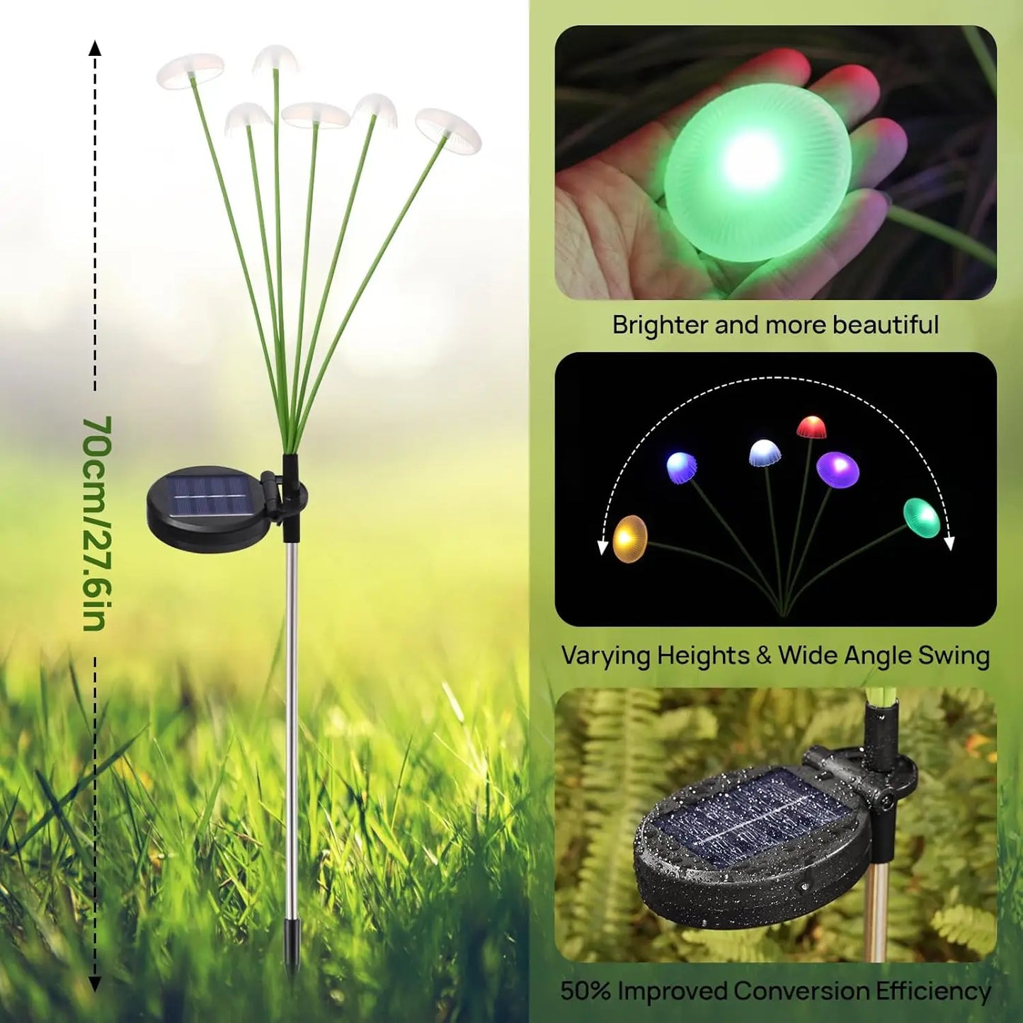 Solar Garden Lights Dual Mode LED Mushroom Decor Waterproof Jellyfish Gardeners