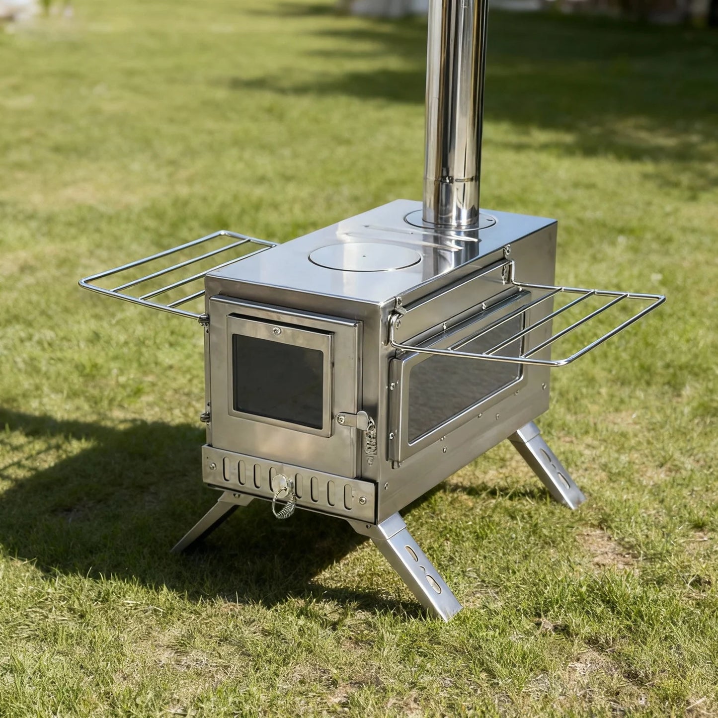 Portable Camping Wood Stove Stainless Steel Outdoor Heating For Campers 7 Pipes
