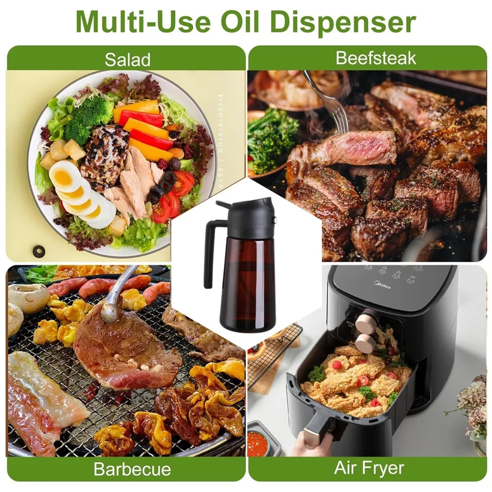 2 In 1 Glass Oil Sprayer Dispenser Leakproof 16oz For Home Cooks