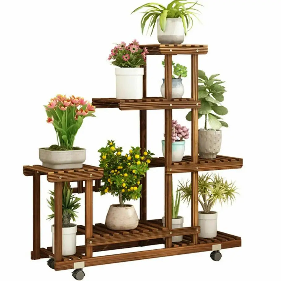 Move Your Garden 5-Tier Rolling Wood Plant Stand