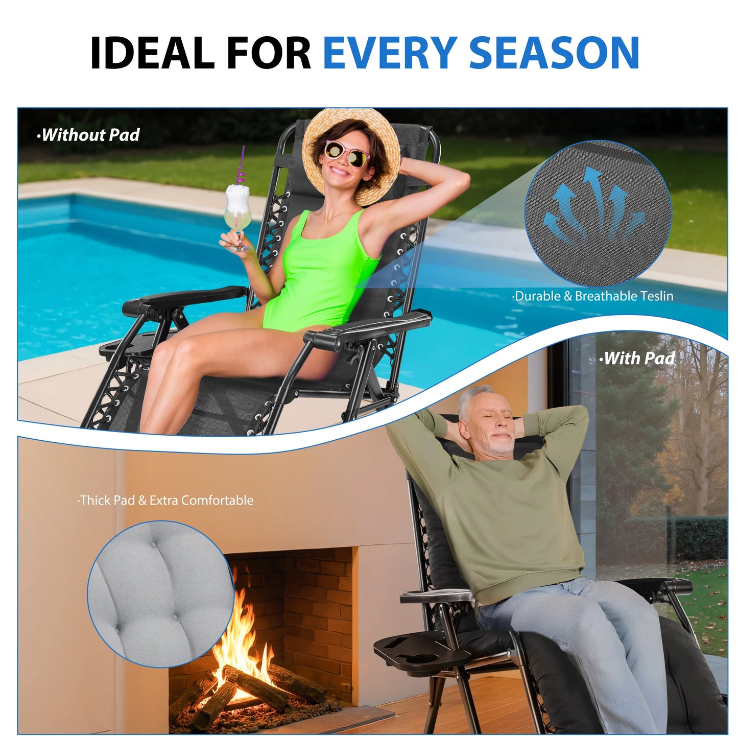 Kick Back & Relax Zero Gravity Cushioned Outdoor Chair