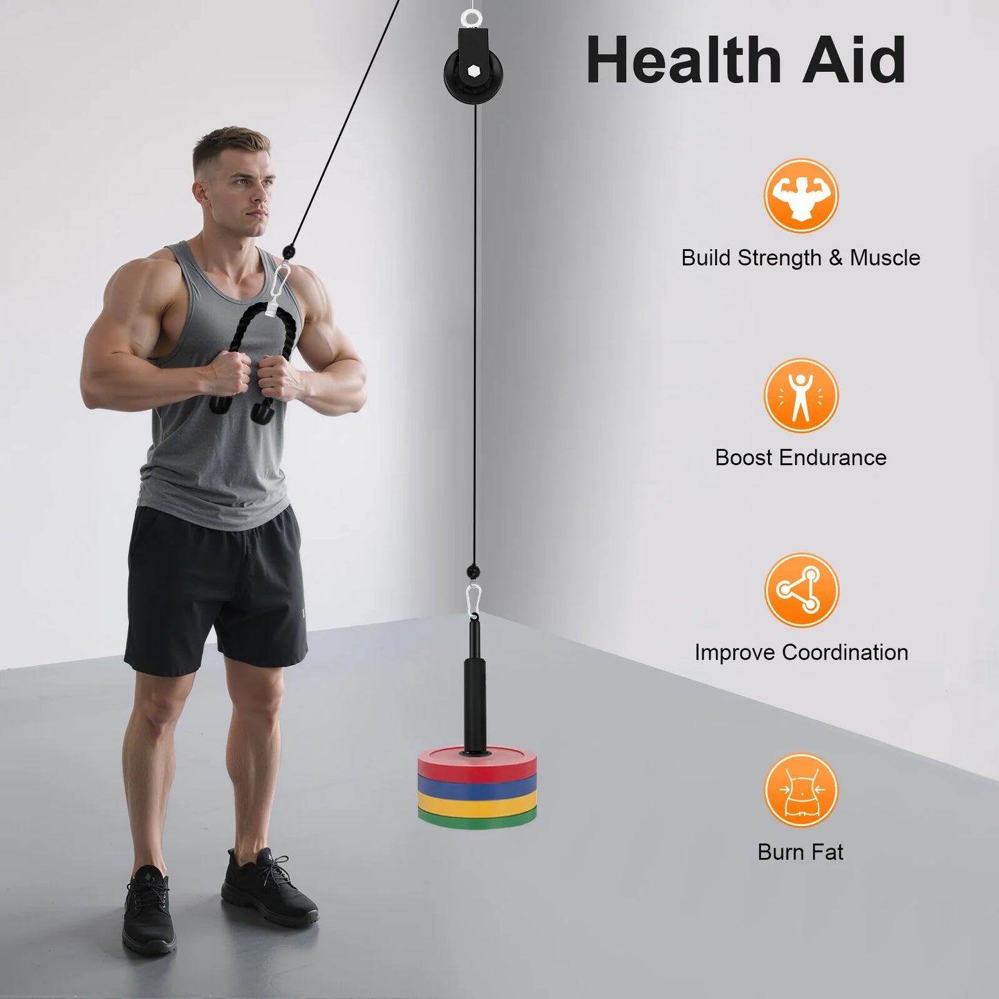 Cable Weight Pulley System For Home Gym With Safety Ropes Unisex Strength