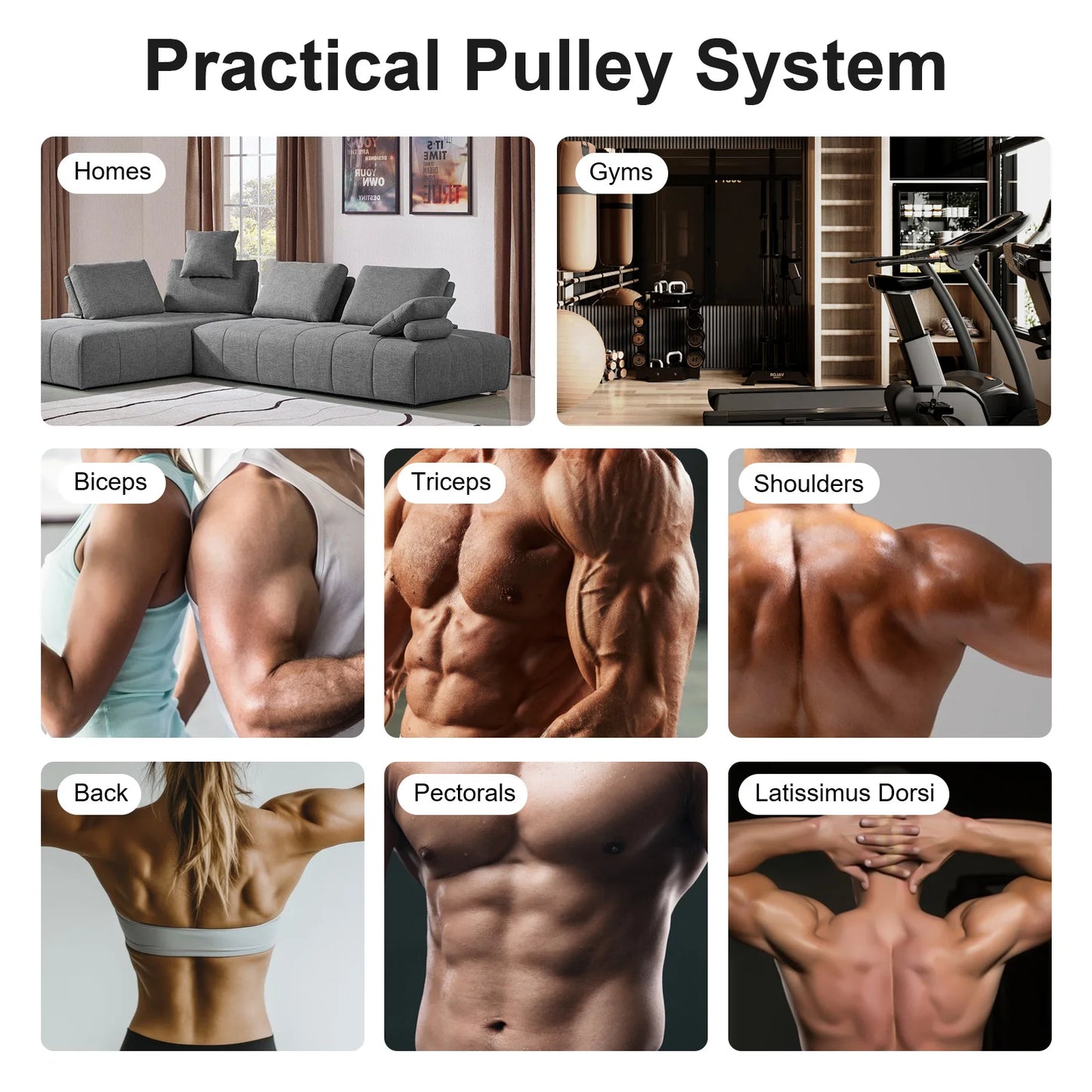 Cable Weight Pulley System For Home Gym With Safety Ropes Unisex Strength