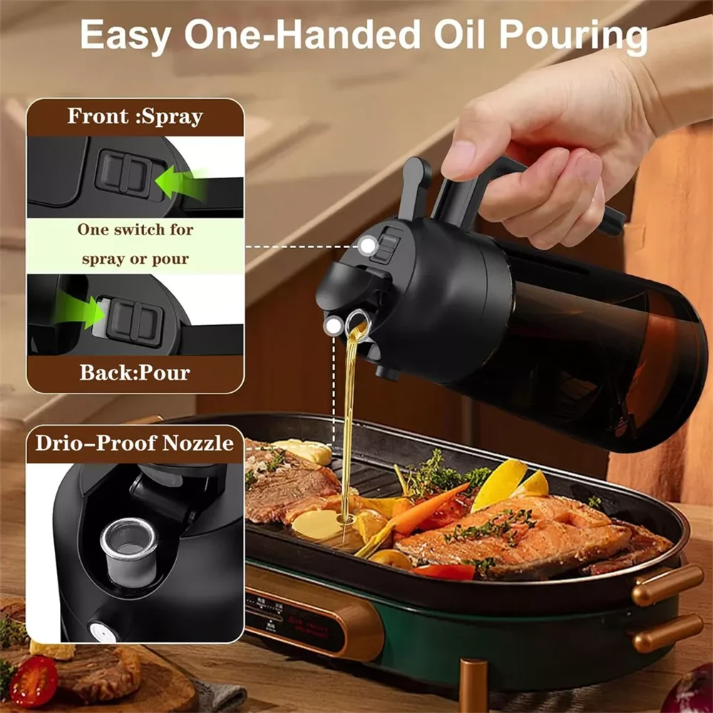 2 In 1 Glass Oil Sprayer Dispenser Leakproof 16oz For Home Cooks
