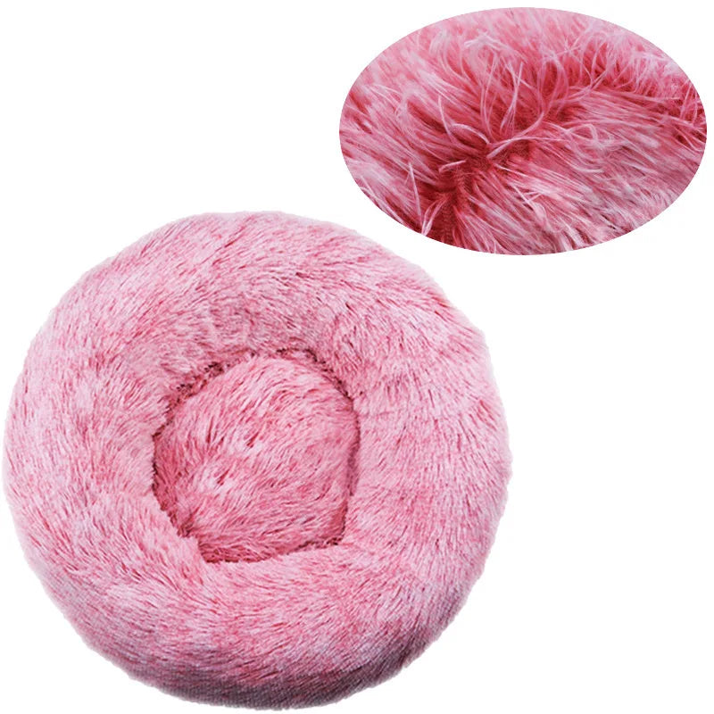 Round Dog Bed Plush Winter Warm Washable For Small Medium Large Dogs Cats