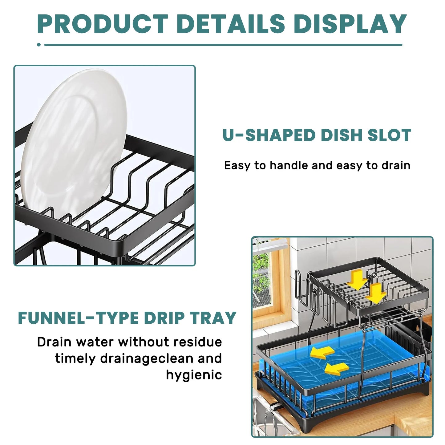 Dish Drying Rack Two Tier Removable Large Capacity For Home Kitchens