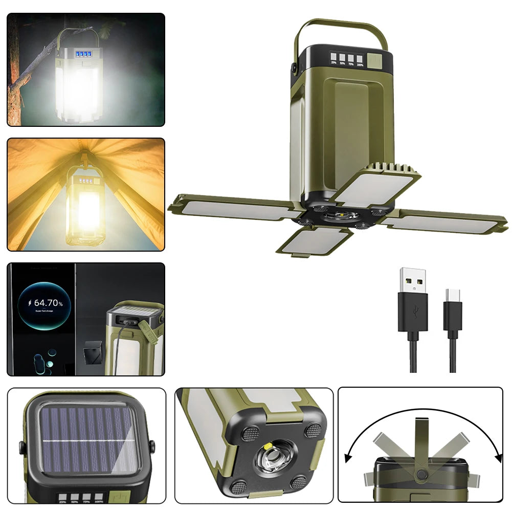 Shunmaii Solar Camping Lantern Foldable Waterproof Rechargeable Light Outdoors