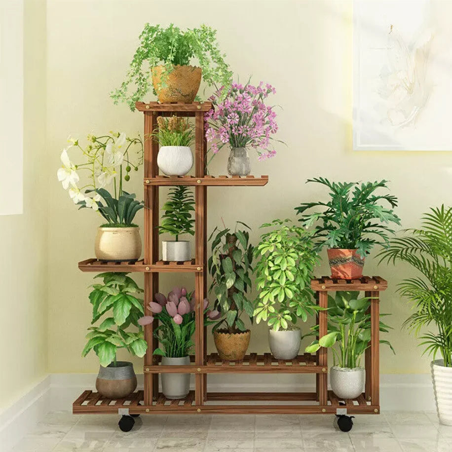 Move Your Garden 5-Tier Rolling Wood Plant Stand