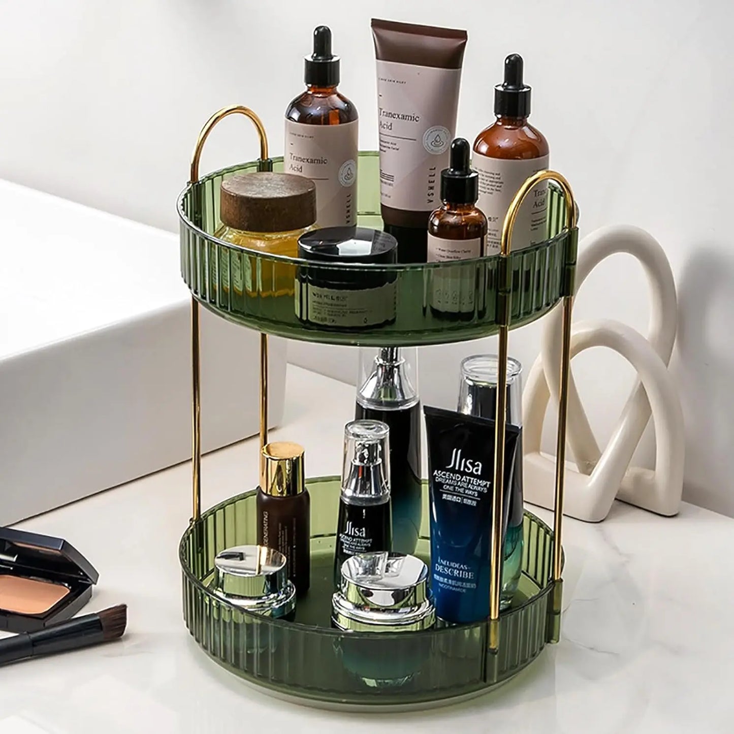 360° Rotating Makeup Organizer with Adjustable Storage