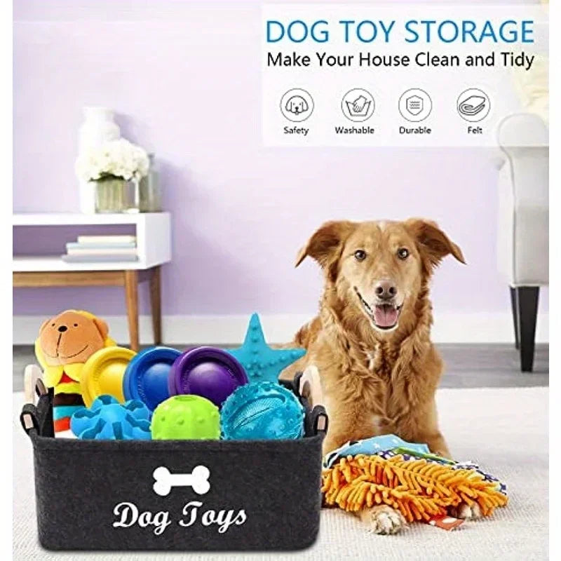 Felt Dog Toy Box Storage Basket For Pet Organization Essentials