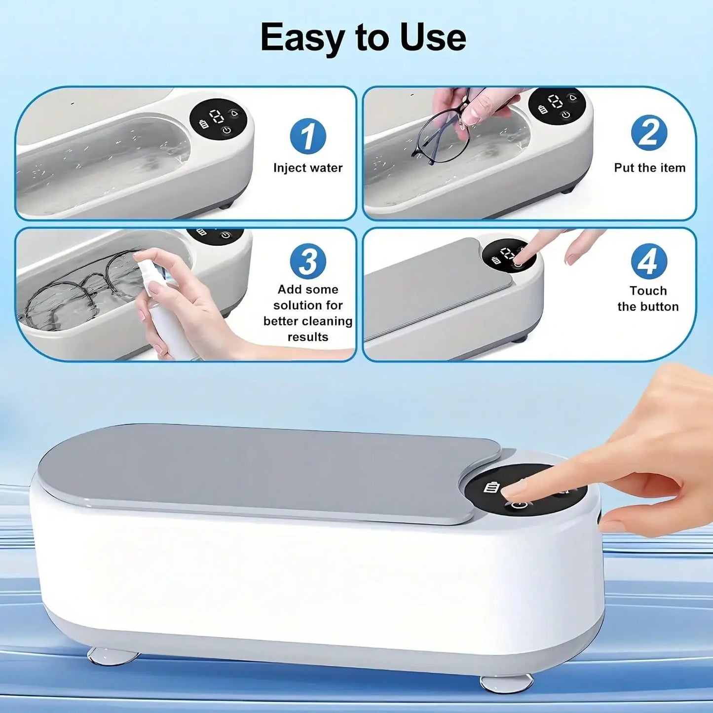 Portable Ultrasonic Cleaner USB Charging For Jewelry Glasses Watches Travel