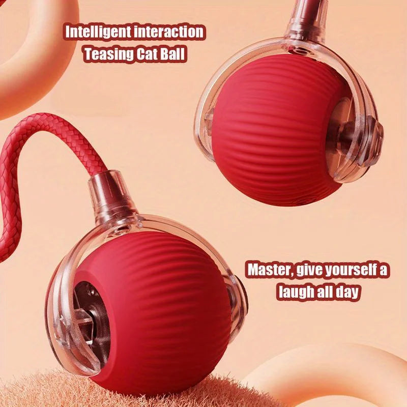 Automatic Interactive Cat Ball Toy Rechargeable With Faux Tail