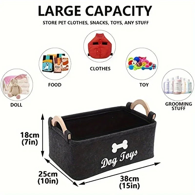 Felt Dog Toy Box Storage Basket For Pet Organization Essentials