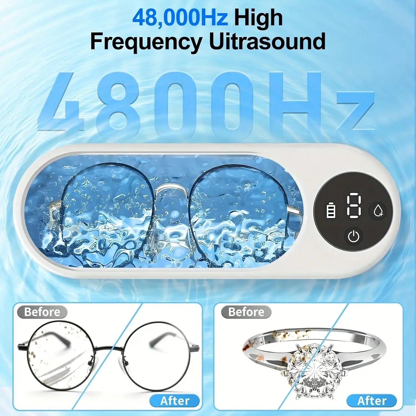 Portable Ultrasonic Cleaner USB Charging For Jewelry Glasses Watches Travel