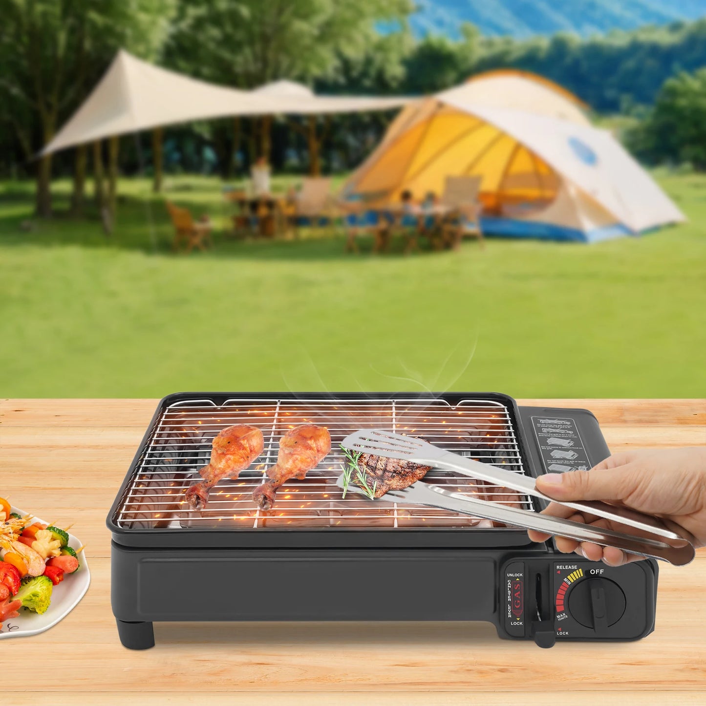 Portable Butane Gas Grill Stove 2.2KW With Carry Case For Camping