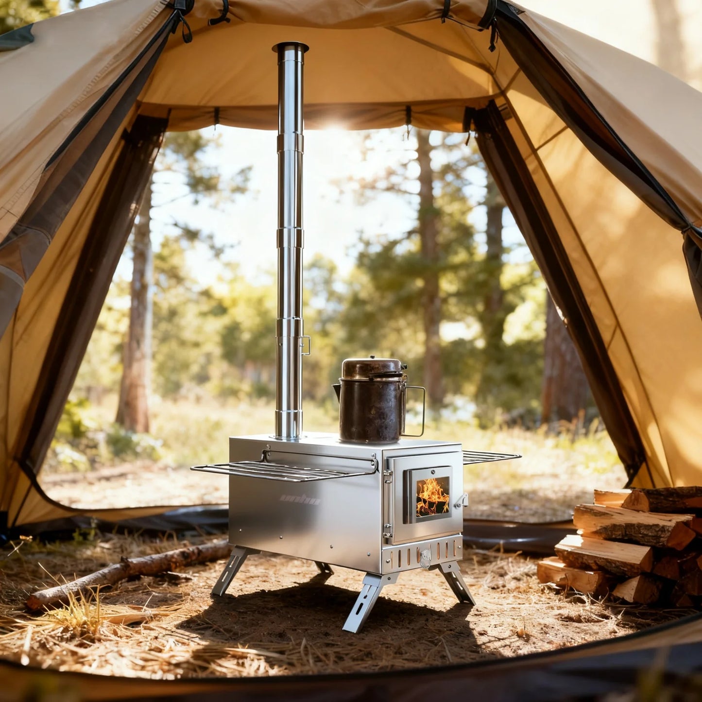 Portable Camping Wood Stove Stainless Steel Outdoor Heating For Campers 7 Pipes