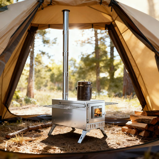 Portable Camping Wood Stove Stainless Steel Outdoor Heating For Campers 7 Pipes