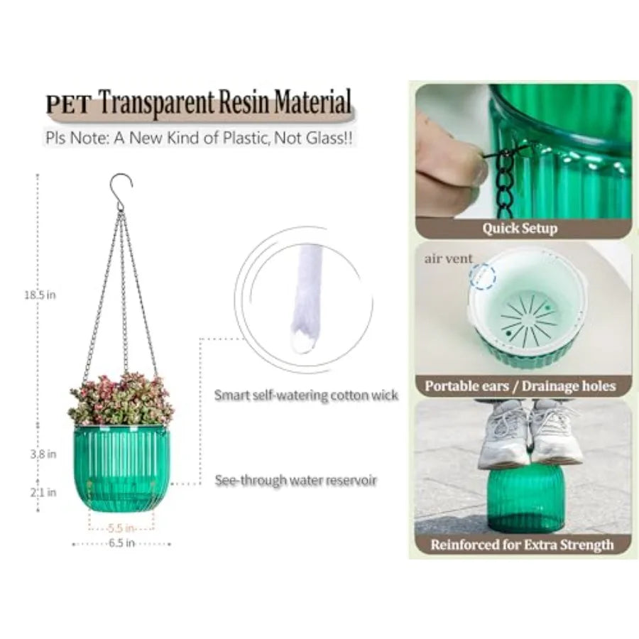2 Pack Self Watering Hanging Planters With Drain Holes 6.5 Inch For Gardeners