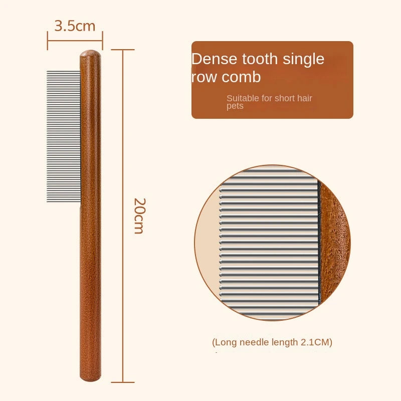 Stainless Steel Cat Comb With Wooden Handle For Grooming And Hair Removal