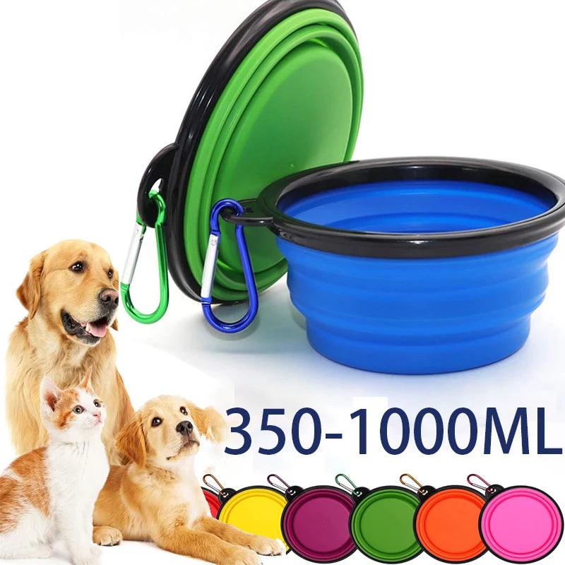 Folding Portable Silicone Dog Feeder Bowl and 2-In-1 Pet Dispenser