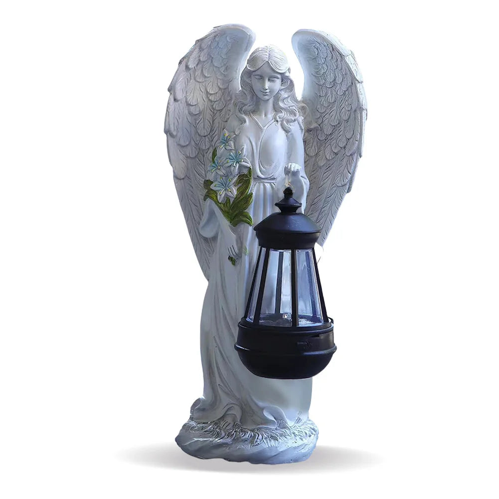 Solar Angel Statue Light Alloet Auto On Off Waterproof Garden Decor Enthusiasts