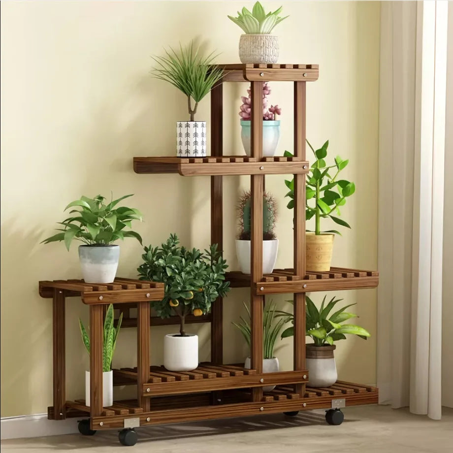 Move Your Garden 5-Tier Rolling Wood Plant Stand
