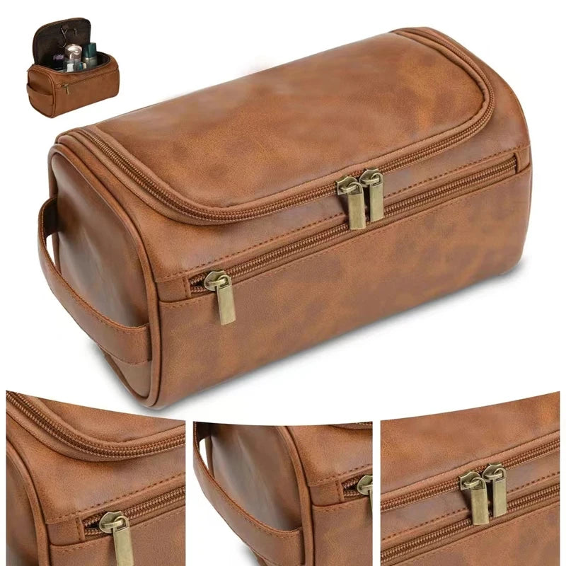 Leather Toiletry Bag Dopp Kit Hanging Travel Organizer For Men And Women