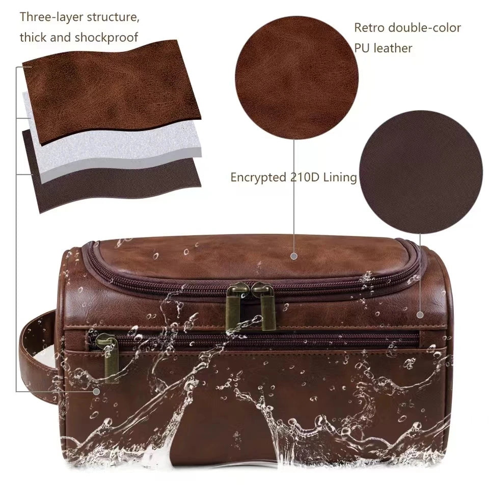 Leather Toiletry Bag Dopp Kit Hanging Travel Organizer For Men And Women