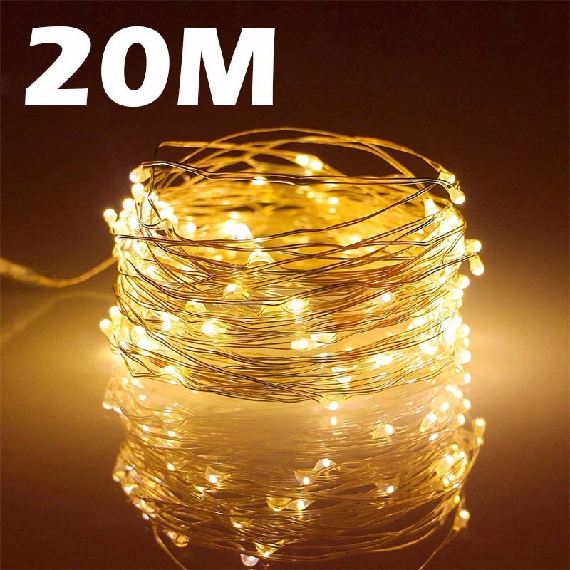 USB Led Fairy Lights Copper Wire 20M 200LED Outdoor String For Christmas Decor