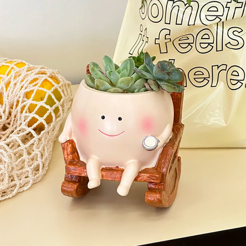 Whimsical Swing Flower Pot Cute Smiling Face Little Devil Desk Decor for Plants