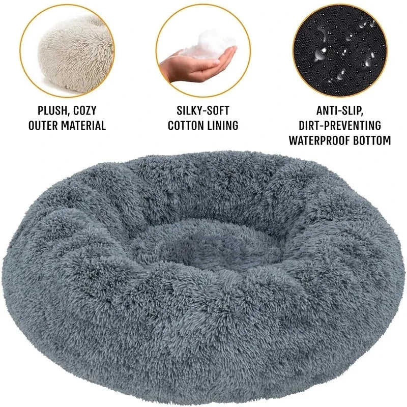 Round Dog Bed Plush Winter Warm Washable For Small Medium Large Dogs Cats