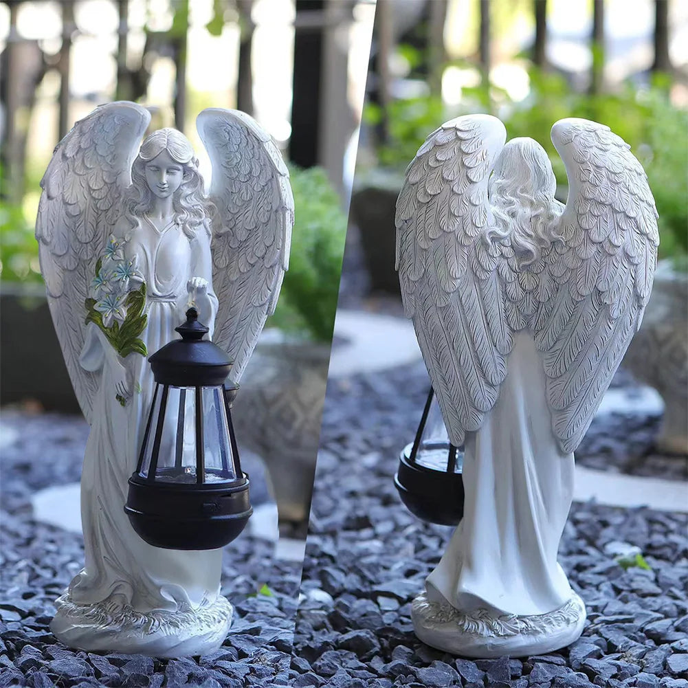 Solar Angel Statue Light Alloet Auto On Off Waterproof Garden Decor Enthusiasts