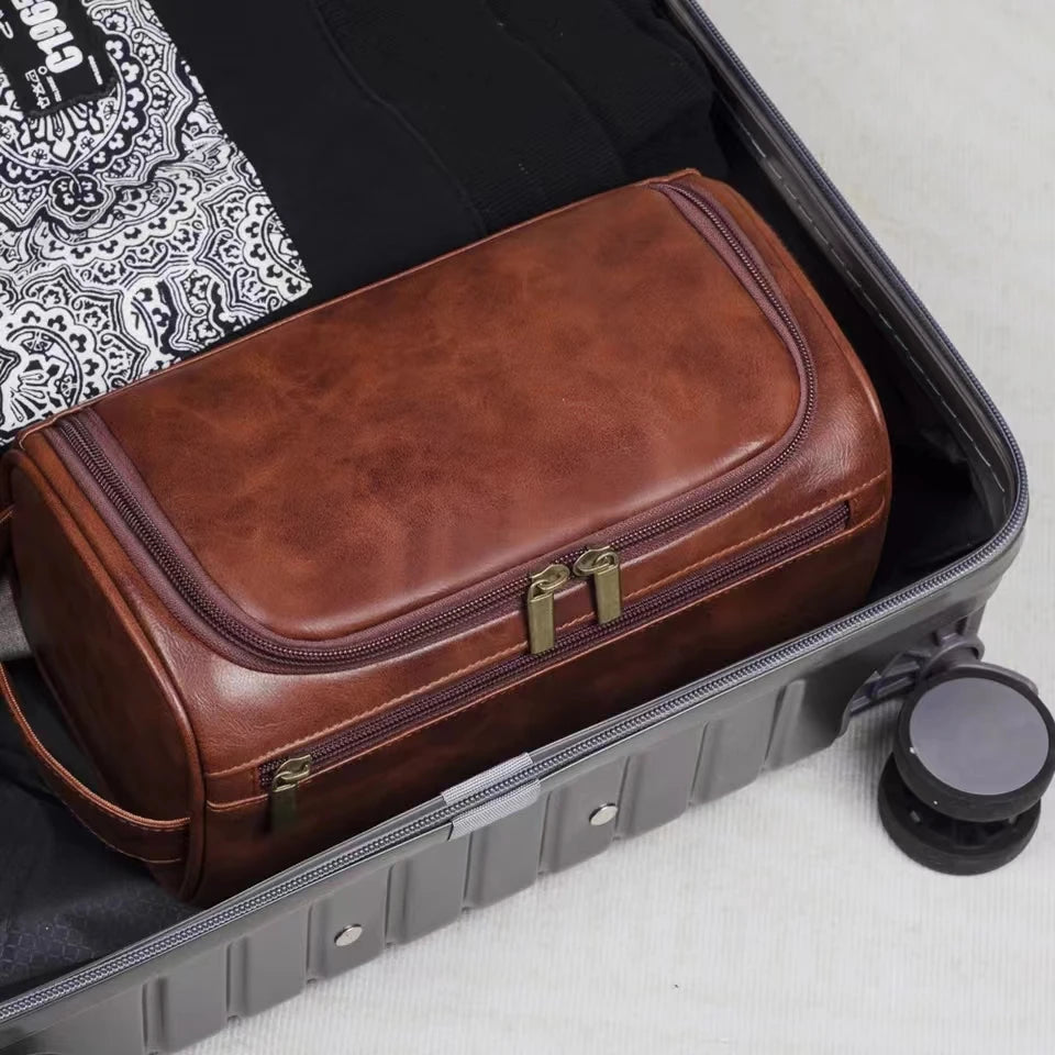 Leather Toiletry Bag Dopp Kit Hanging Travel Organizer For Men And Women