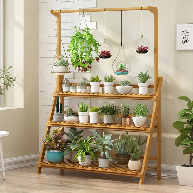 Create Your Green Corner 3-Tier Folding Bamboo Plant Stand