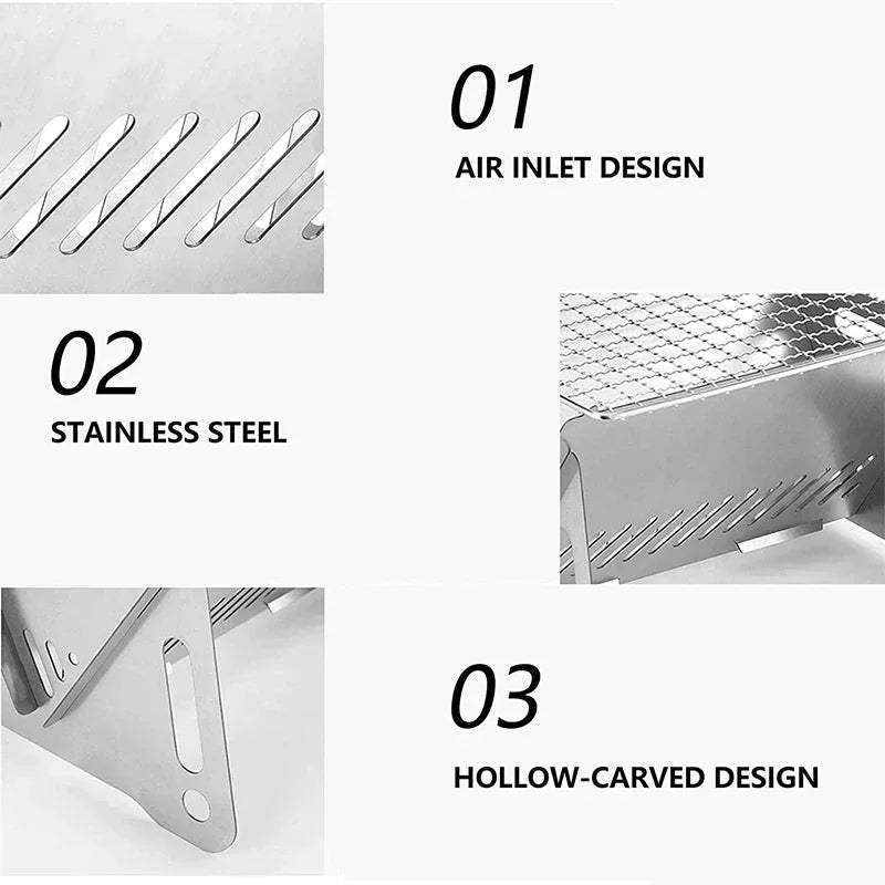 YEGBONG Portable Folding Barbecue Grill Outdoor Easy Assembly Stainless Steel